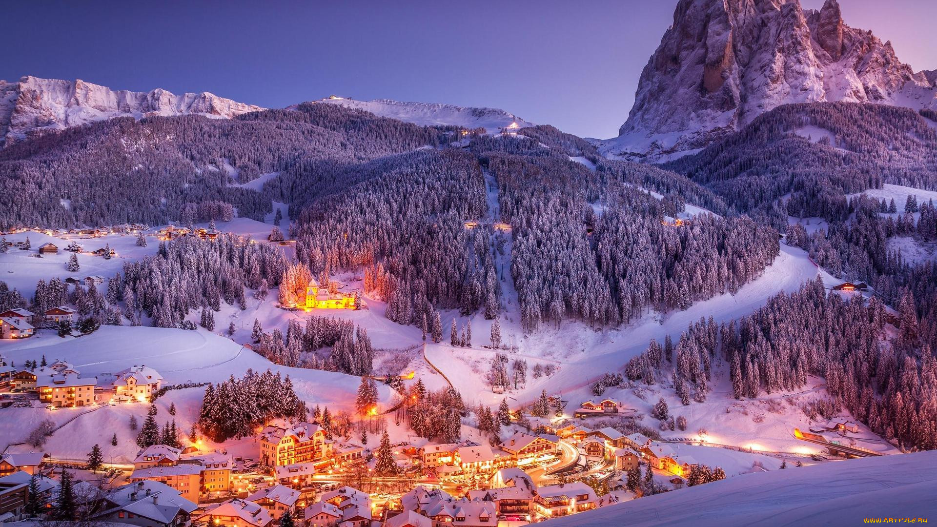 , -   , sunset, village, landscape, dolomites, italy